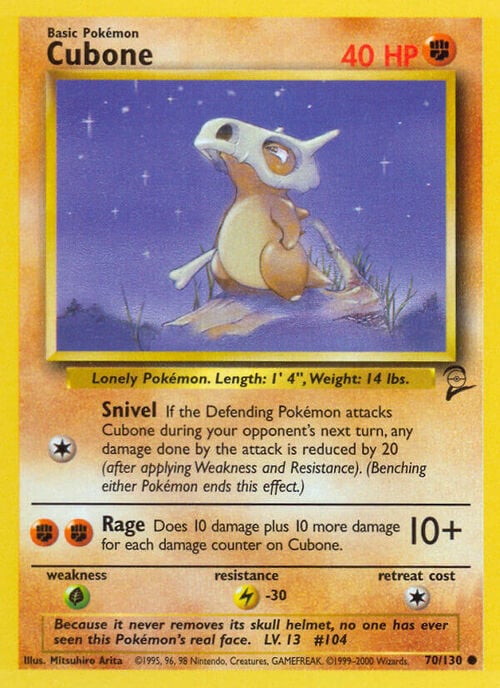 cubone carta poco común pokémon base set 2 