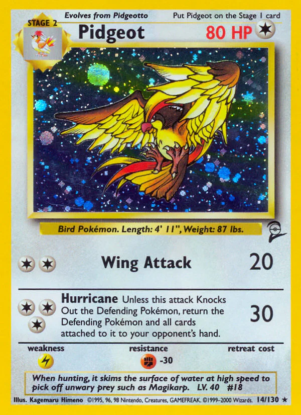 pidgeot carta rara pokeon tcg base set 2 