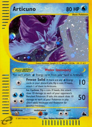 carta articuno holográfico colección skyridge 