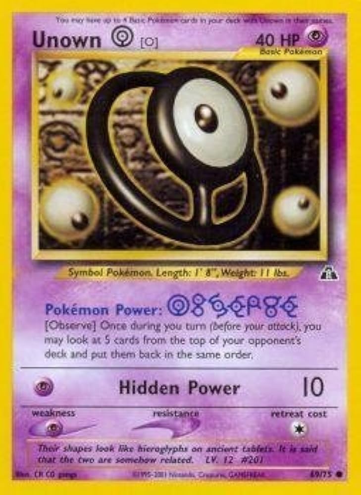 pokemon tcg cartas icónicas unown neo discovery