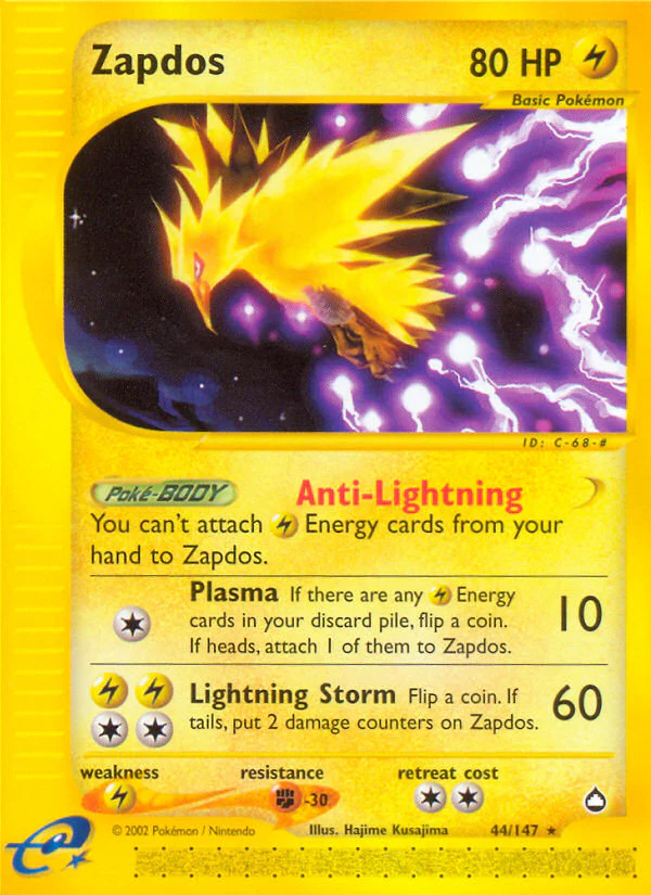 zapdos carta serie pokemon aguapolis